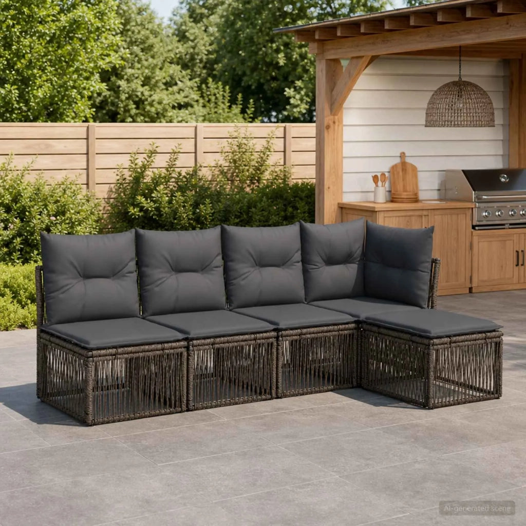 Set Divano da Giardino 5 pz Grigio polyrattan 3434192