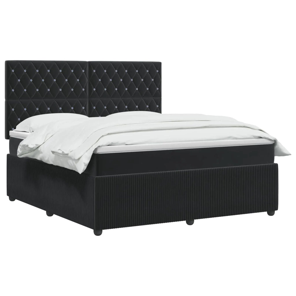 Letto Box Spring LED con Materasso Nero 180 x 200 cm Velluto 3456115