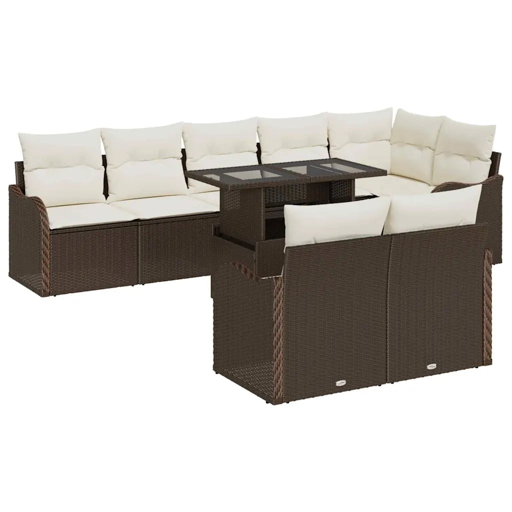 Set di relax con cuscino 9 pcs Marrone Poly Rattan
