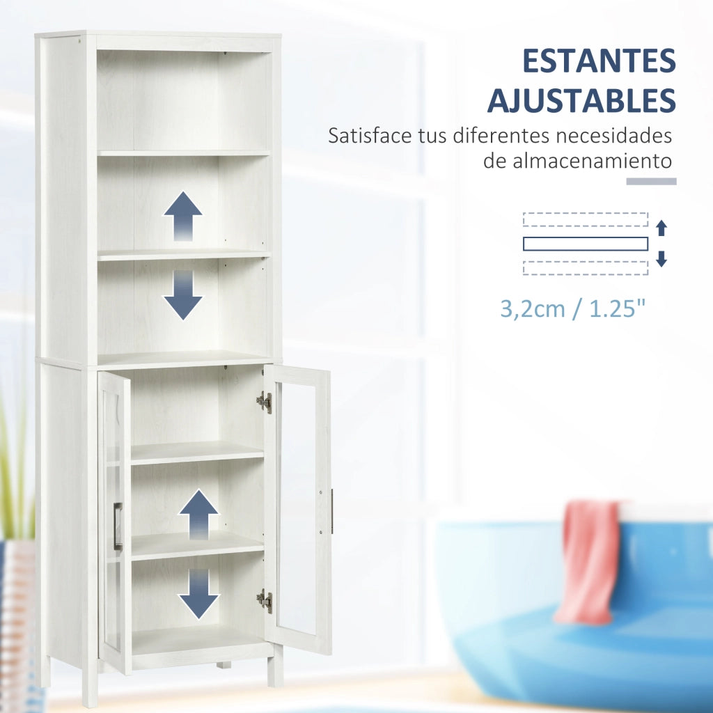 Colonna Bagno con Ante Vetro e Ripiani ¨C Minimal ¨C 53x30x162 cm Bianco