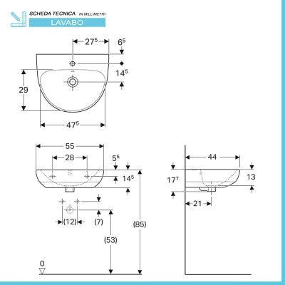 Lavabo con colonna Geberit 55 cm in ceramica bianco  Selnova