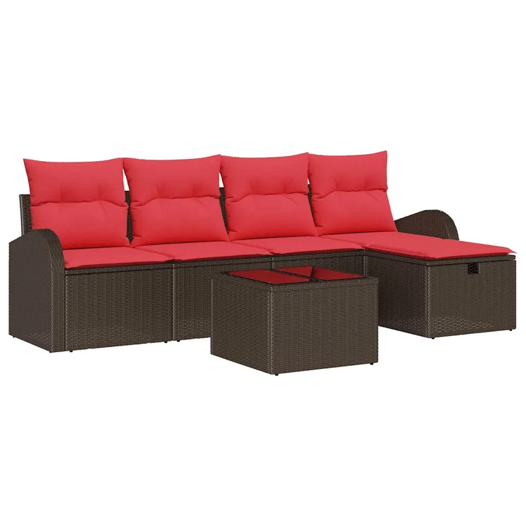 Set di divani con cuscino Marrone e Rosso polyrattan 3359073