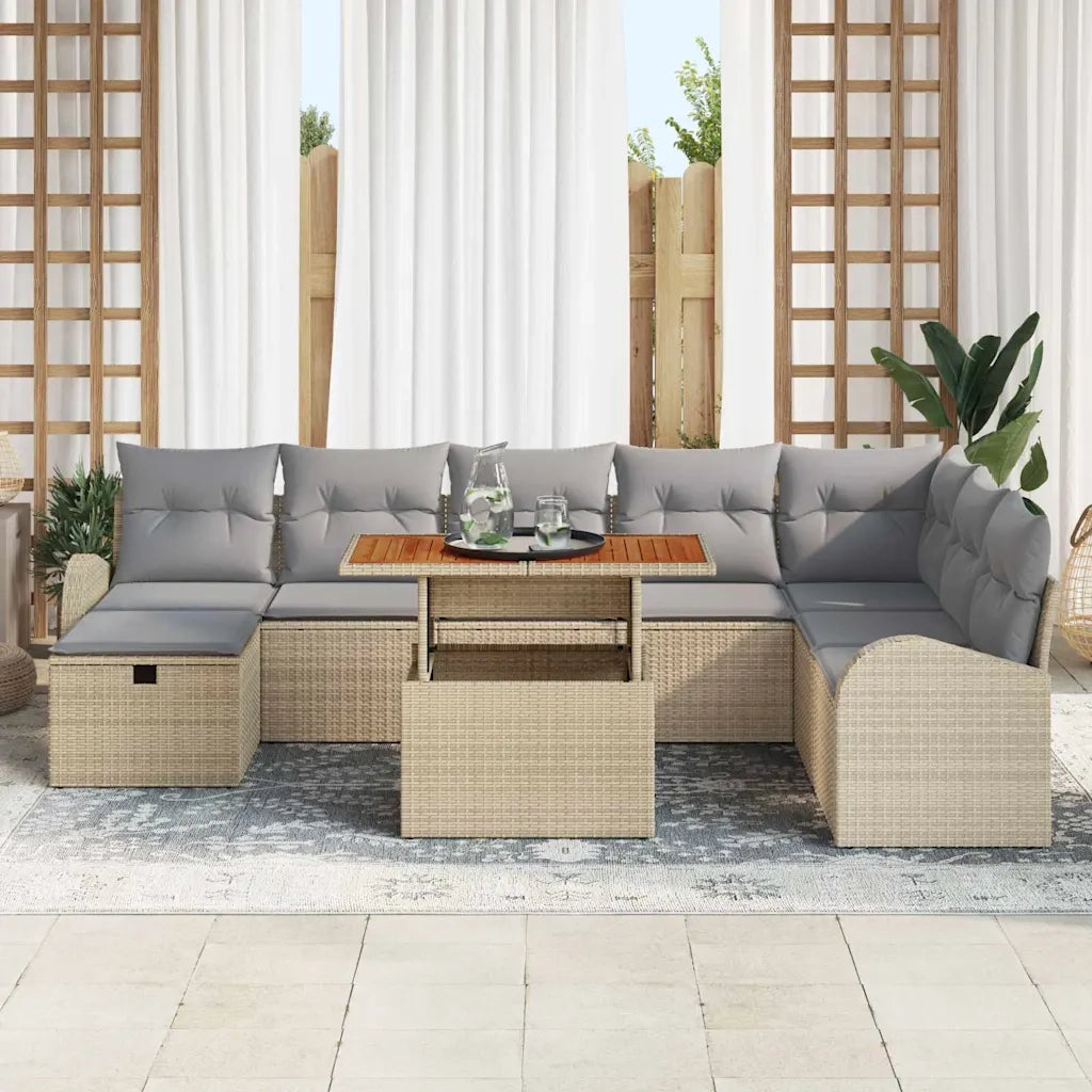 Set Divano da Giardino 9 pcs Beige polyrattan