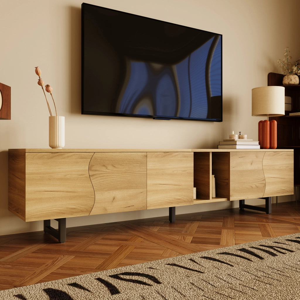 Cassettiera per TV naturale in MDF e truciolare lunghezza 191 cm