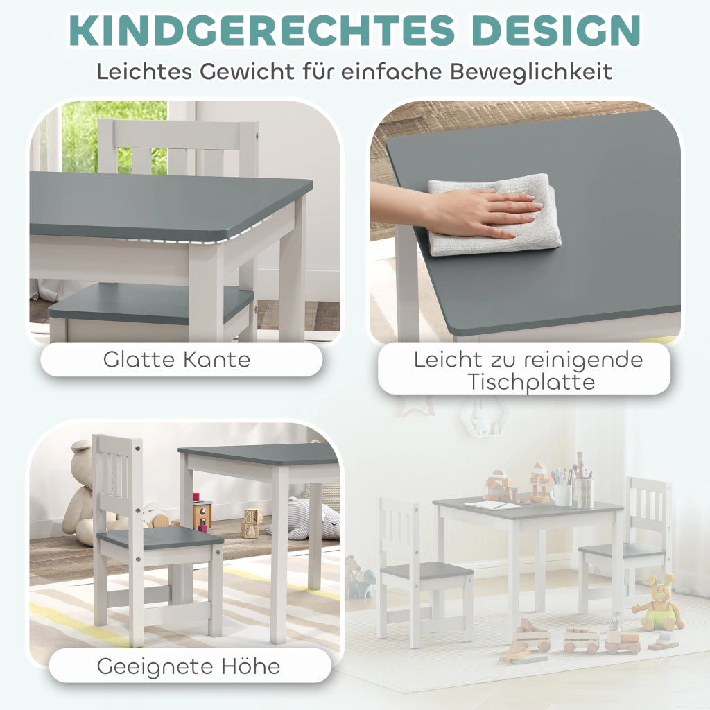 Tavolo per bambini con 2 sedie ¨C Minimal ¨C Grigio 56x52x48 cm