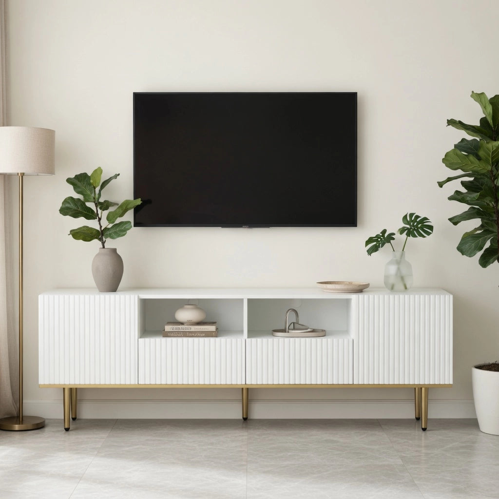 Cassettiera per TV bianca in truciolato lunghezza 165 cm