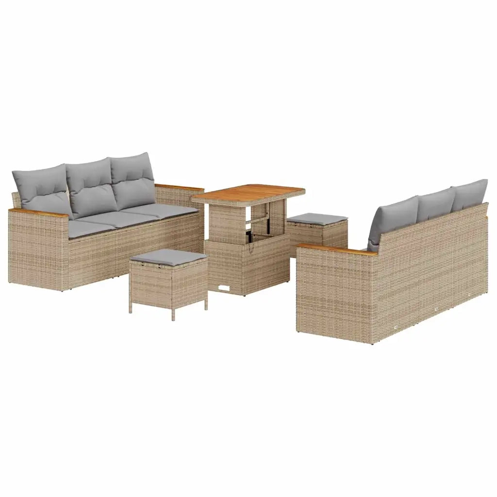 Set Divano da Giardino 9 pcs Beige polyrattan