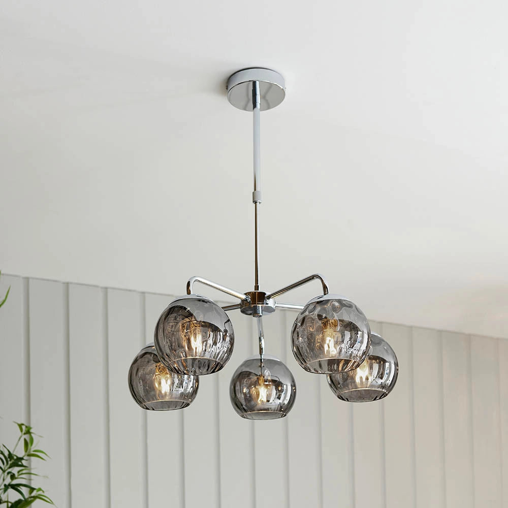 Lampadario DIMPLE Endon cromato 5 luci E14 vetro fumo
