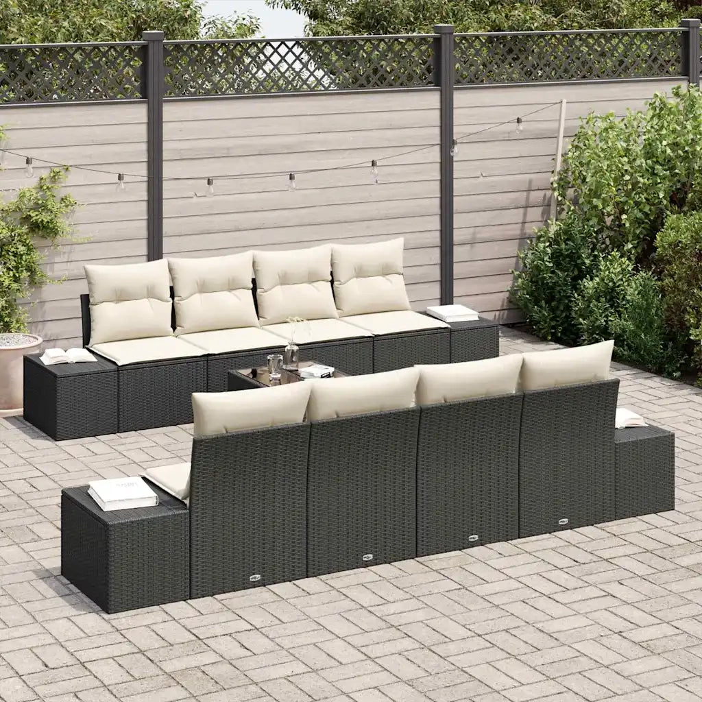 Set Divano da Giardino 8 pcs Nero e Crema polyrattan 3355656