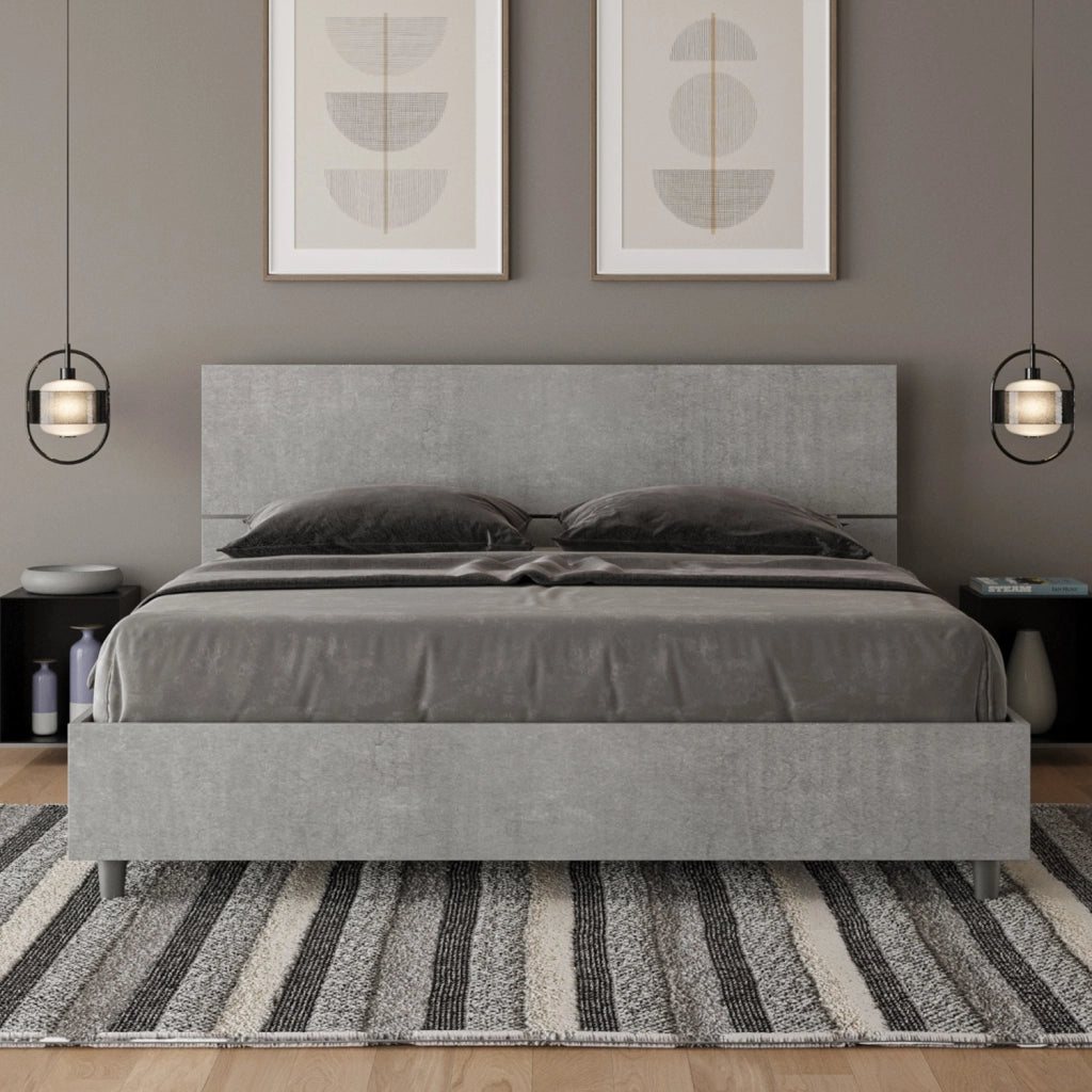 BS COM Letto matrimoniale con rete 160x200 testata dritta cemento