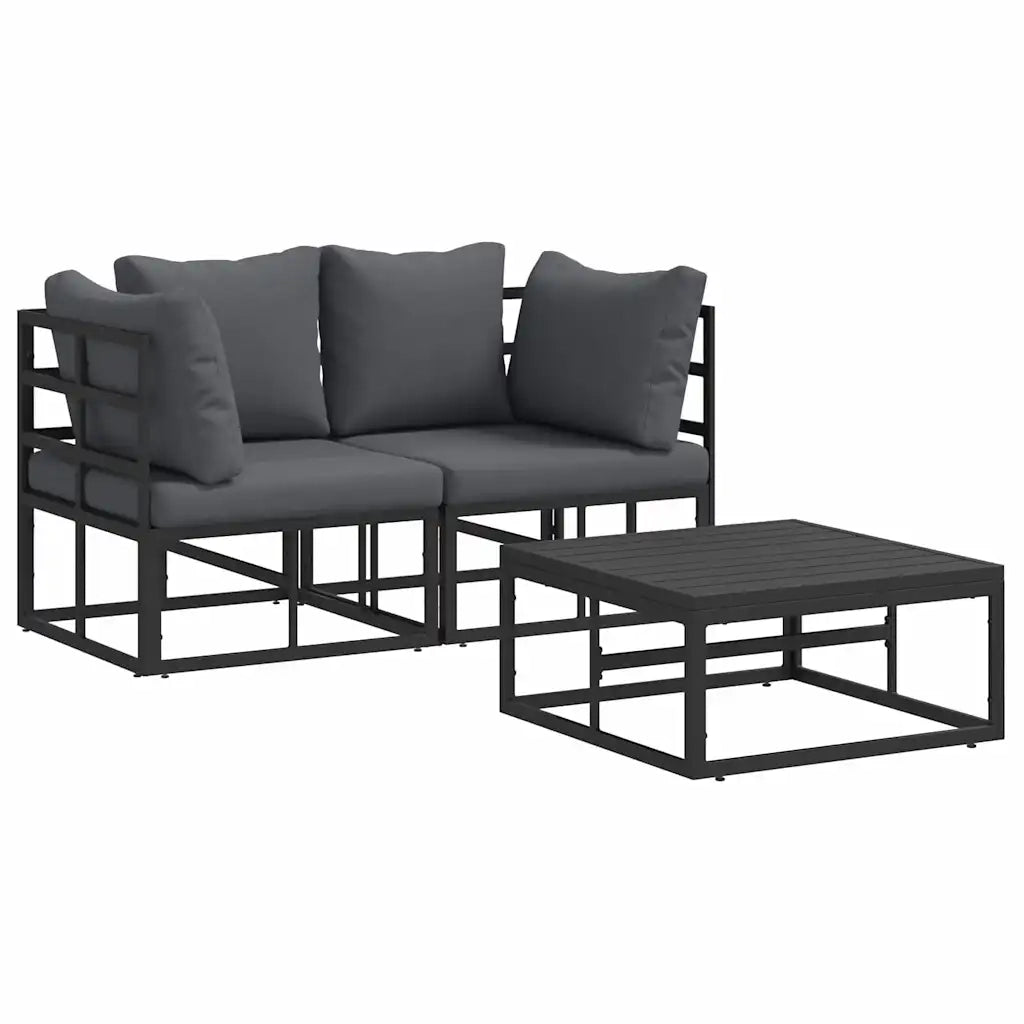 Set Divano da Giardino 3 pcs Nero Metallo 3378839