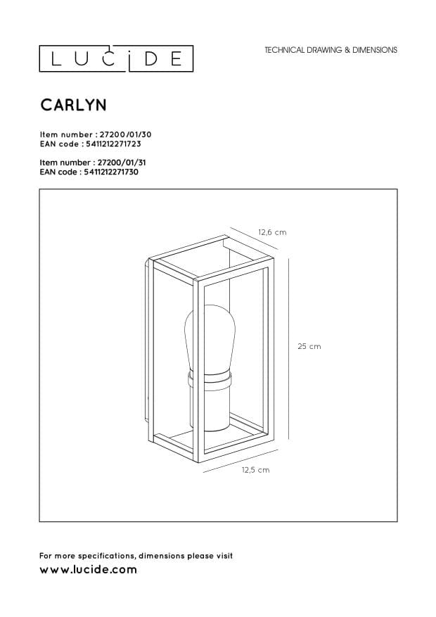 Applique esterna Lucide Carlyn nera alluminio E14 IP54