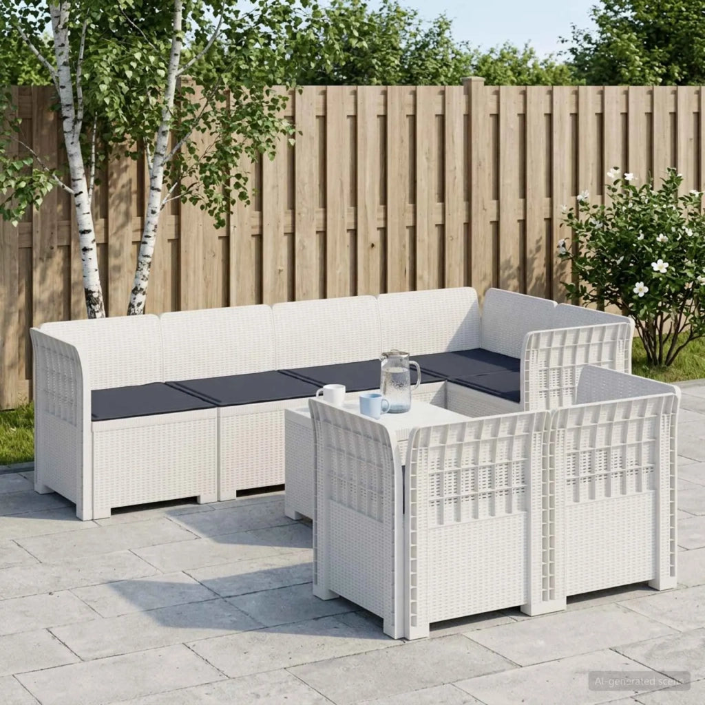 Divano 7 Posti da Giardino con Cuscini Aspetto Rattan PP Bianco 3444153