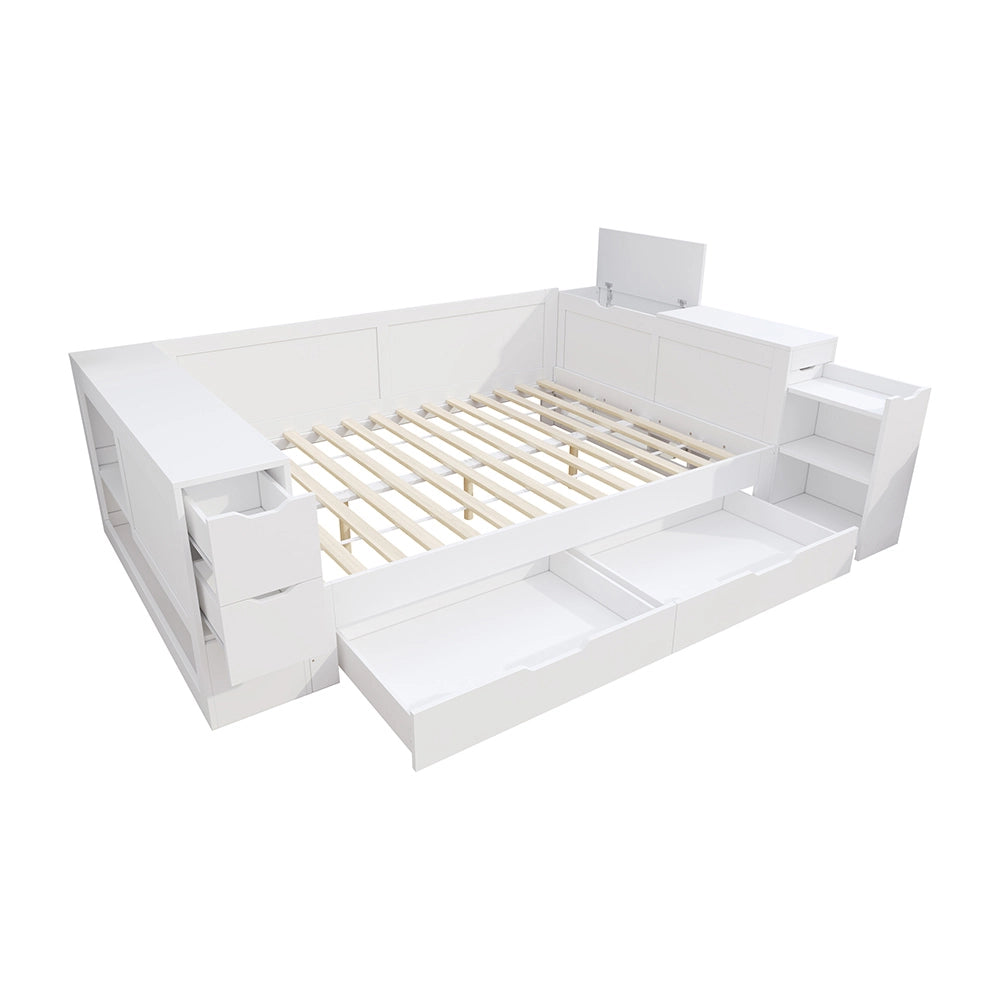 Letto-Xylo-140x200 cm-con cassetti, scrivania, comodini, bianco
