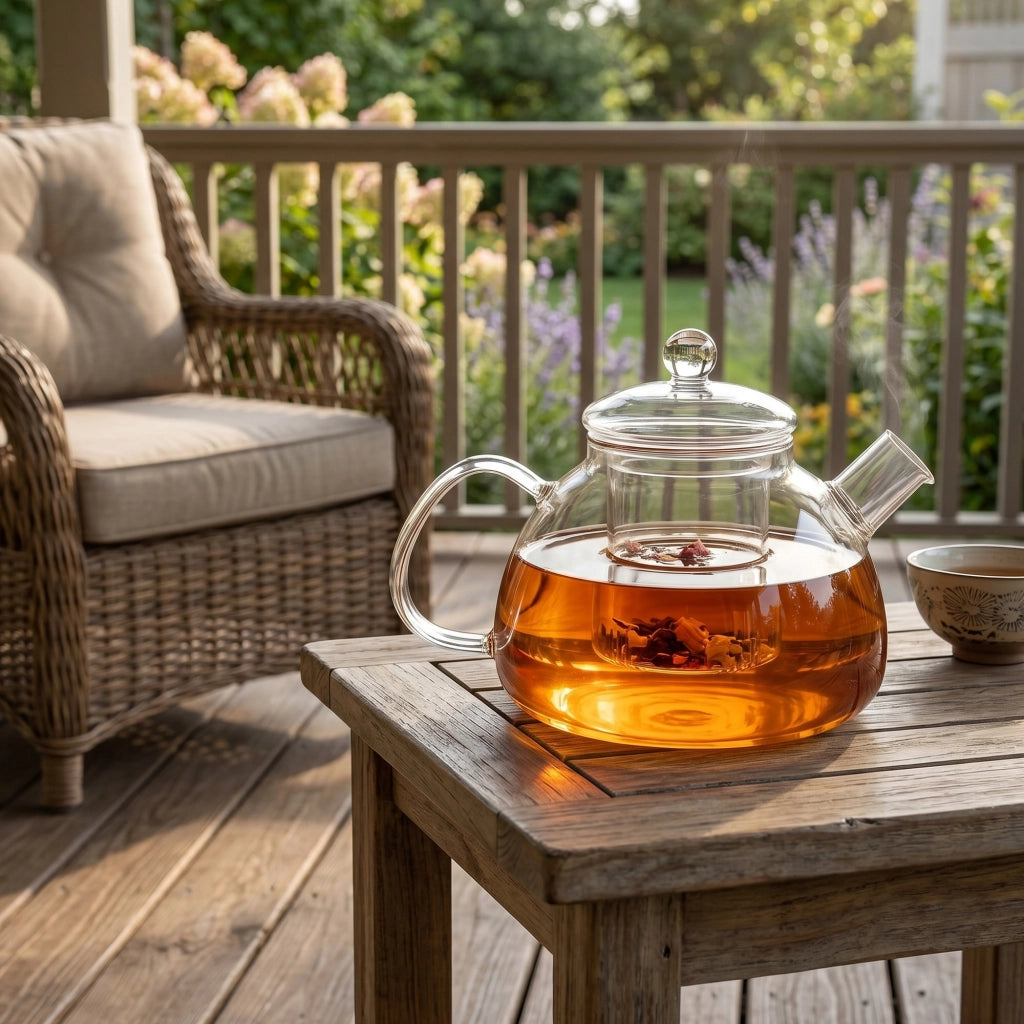 Teiera in vetro resistente al calore KADAX con infusore per tisane da 1,1 l e coperchio.