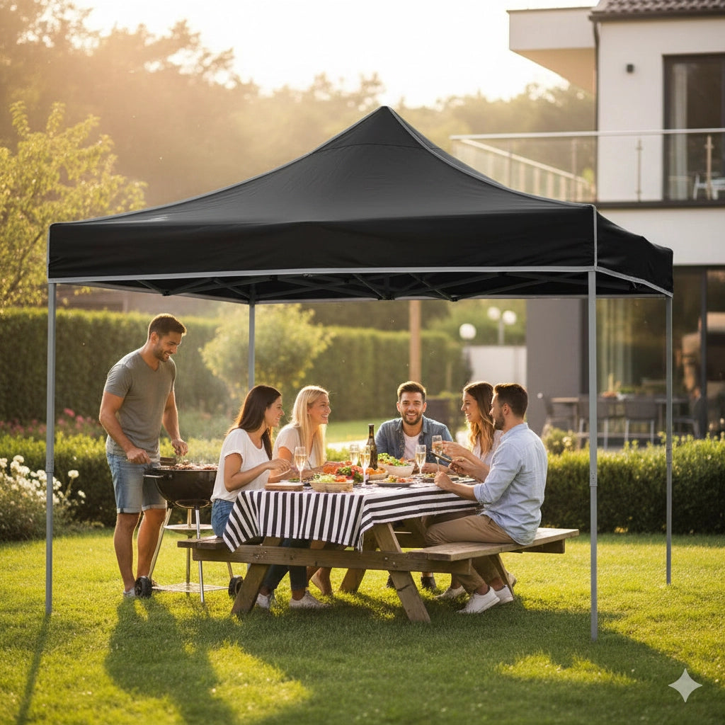 Gazebo Richiudibile Pieghevole 3x3m in Acciaio e PVC Impermeabile Nero