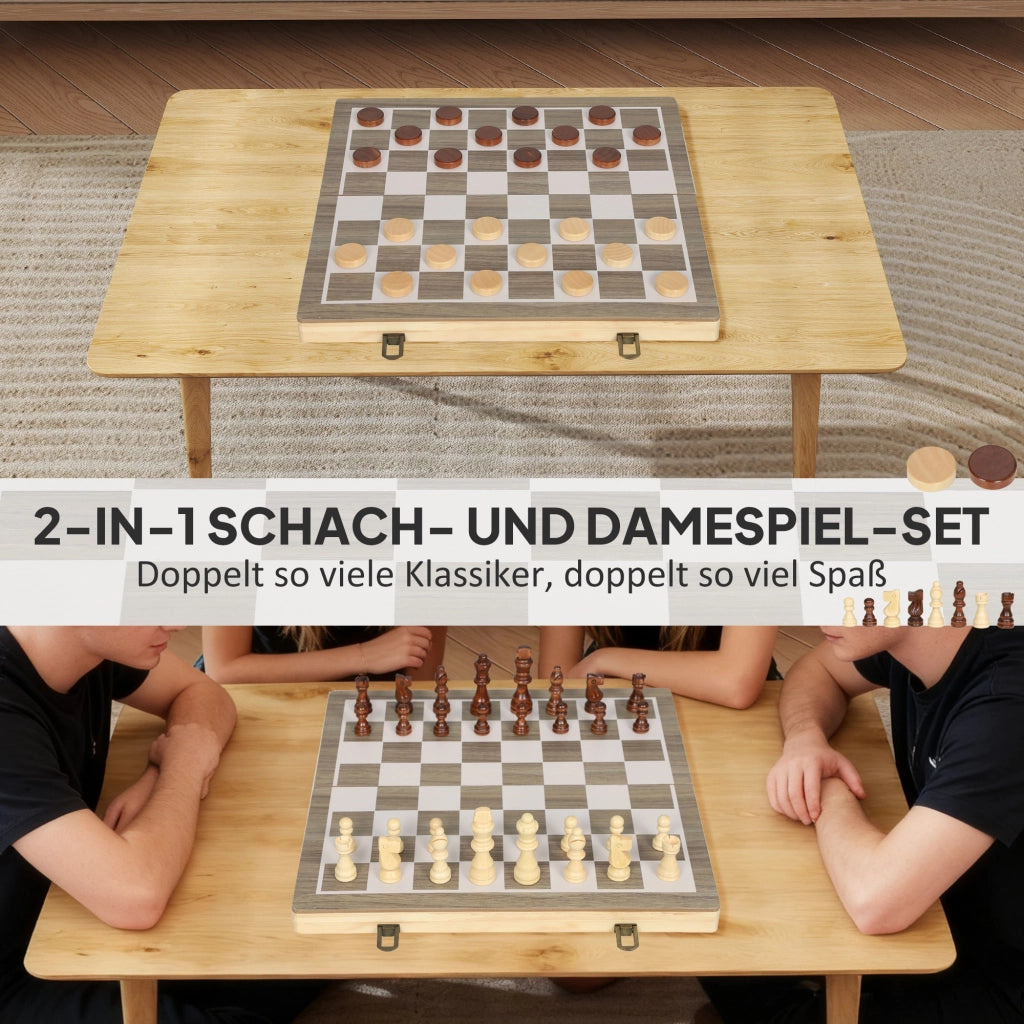 Set Scacchi e Dama Pieghevole - Xylo - Valigetta Compatta Noce