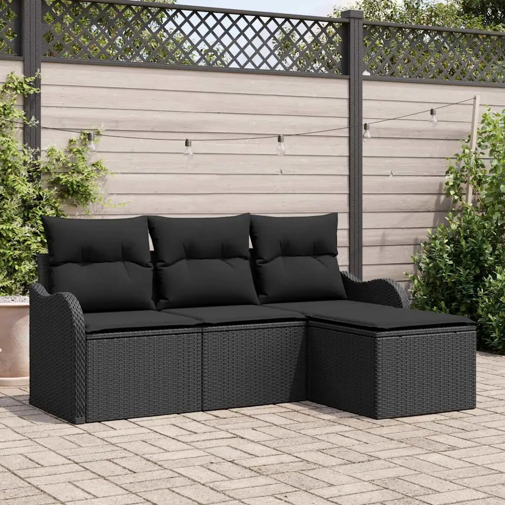 Set Divano da Giardino con archiviazione 4 pcs Nero polyrattan 3354322