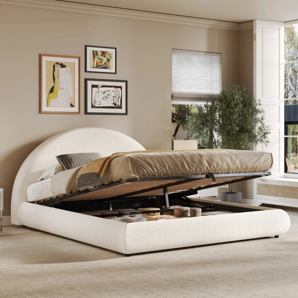 letto imbottito bouclé bianco 160 x 200 cm