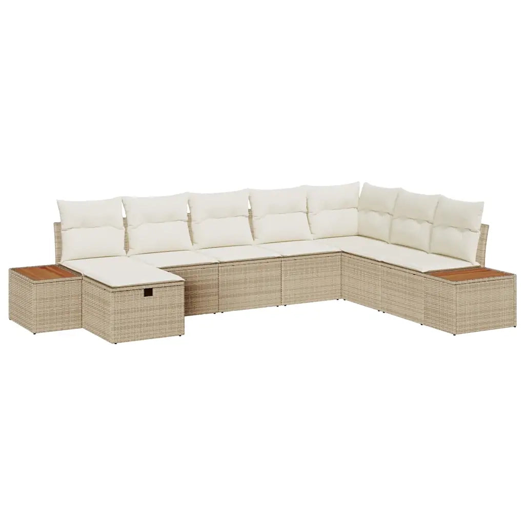 Set Divano da Giardino con cuscino 9 pcs Beige polyrattan