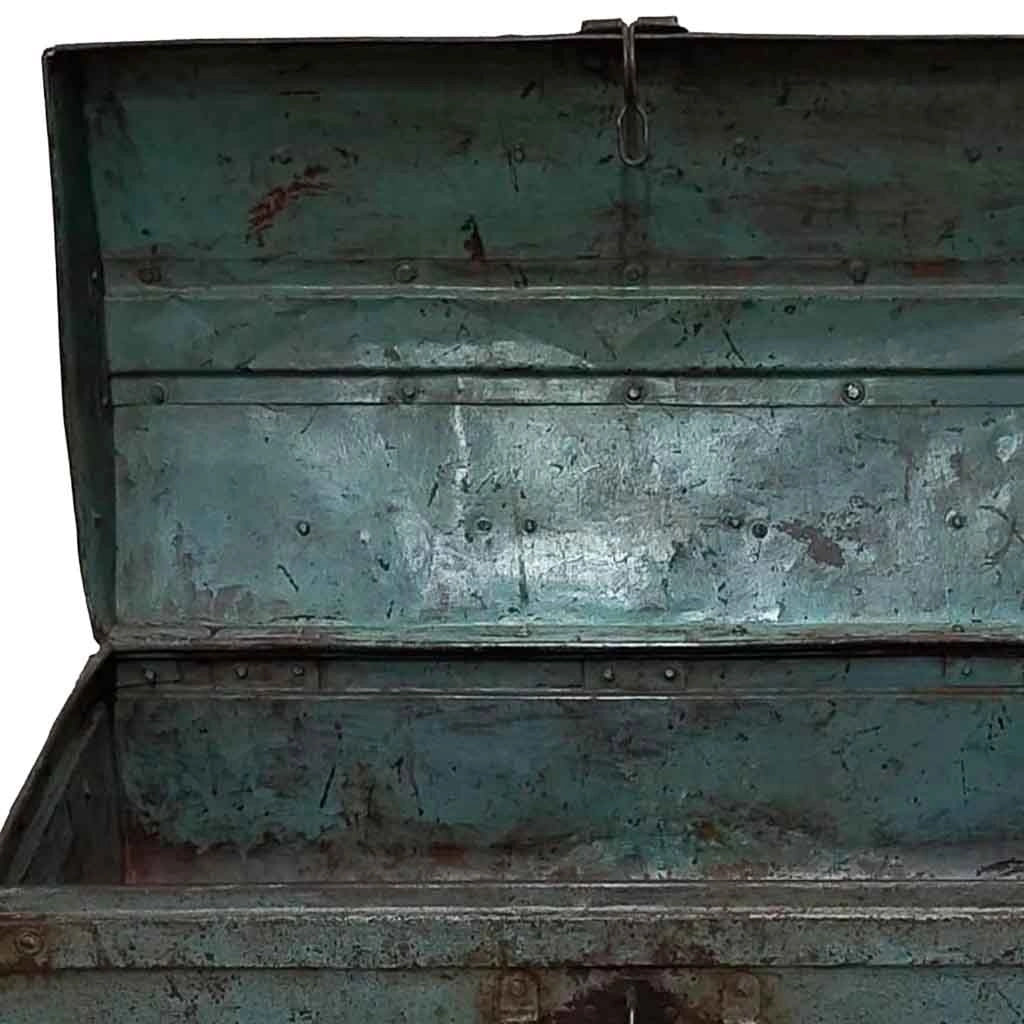 Valigia metallo artigianale blu 67x37x25h cm