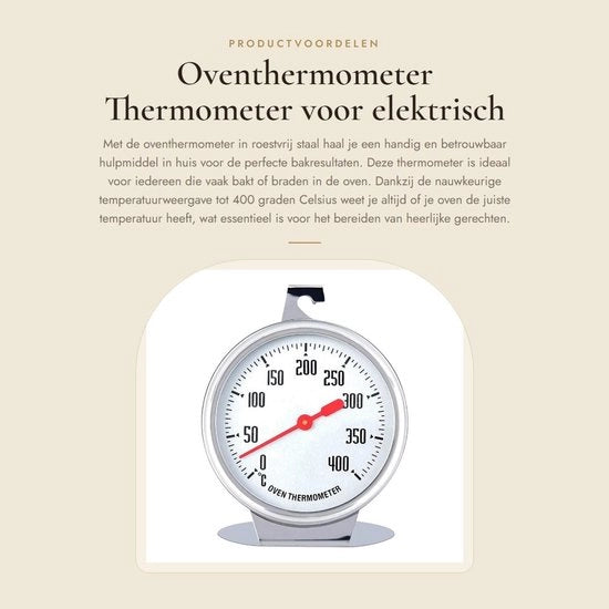Termometro per forno elettrico - 400 gradi - Acciaio inossidabile - Accessorio da cucina - Adatto per la cottura - Visore chiaro...