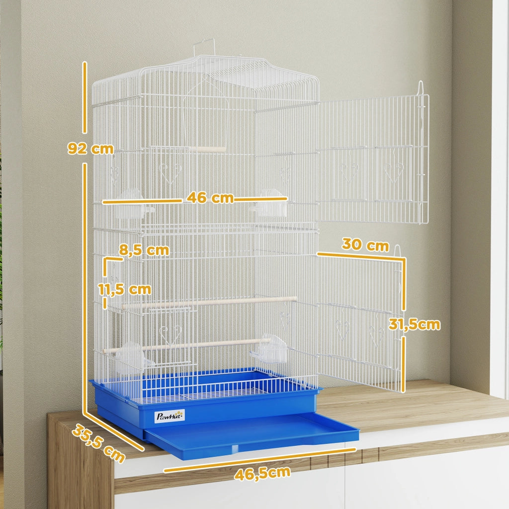 Gabbia per Uccelli con Mangiatoie, Trespoli e Altalena ¨C Minimal ¨C Blu 46.5x35.5x92 cm