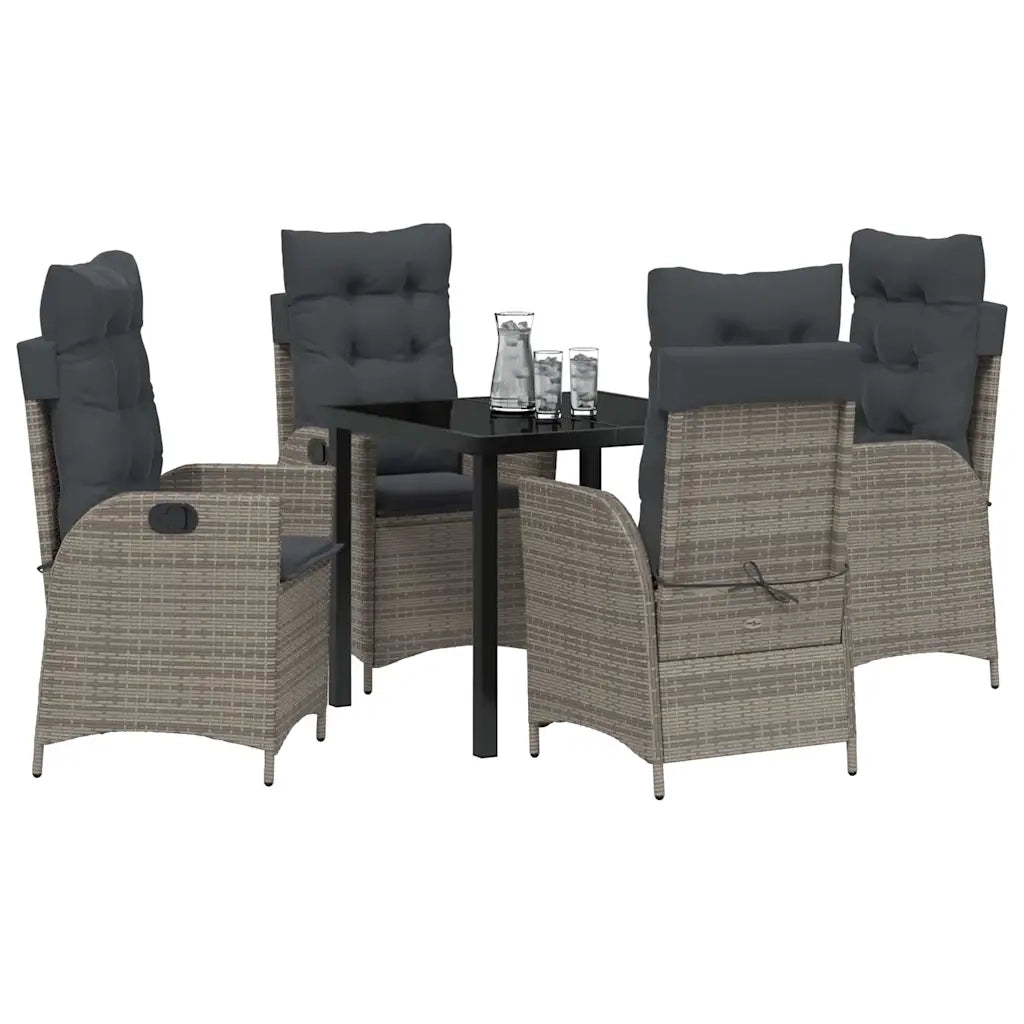 Set da Pranzo per Giardino con cuscino 5 pcs Grigio polyrattan