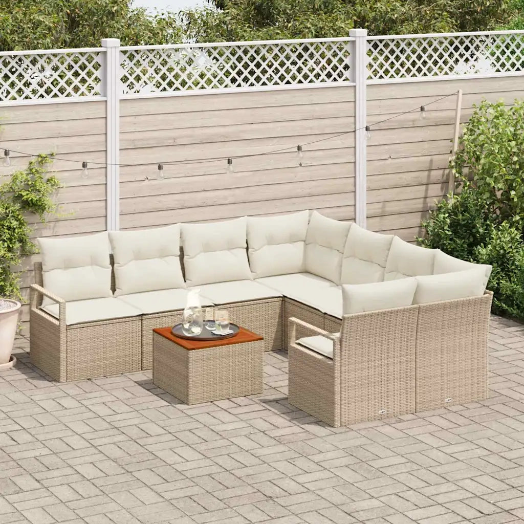 Set Divano da Giardino con cuscino 9 pcs Beige polyrattan