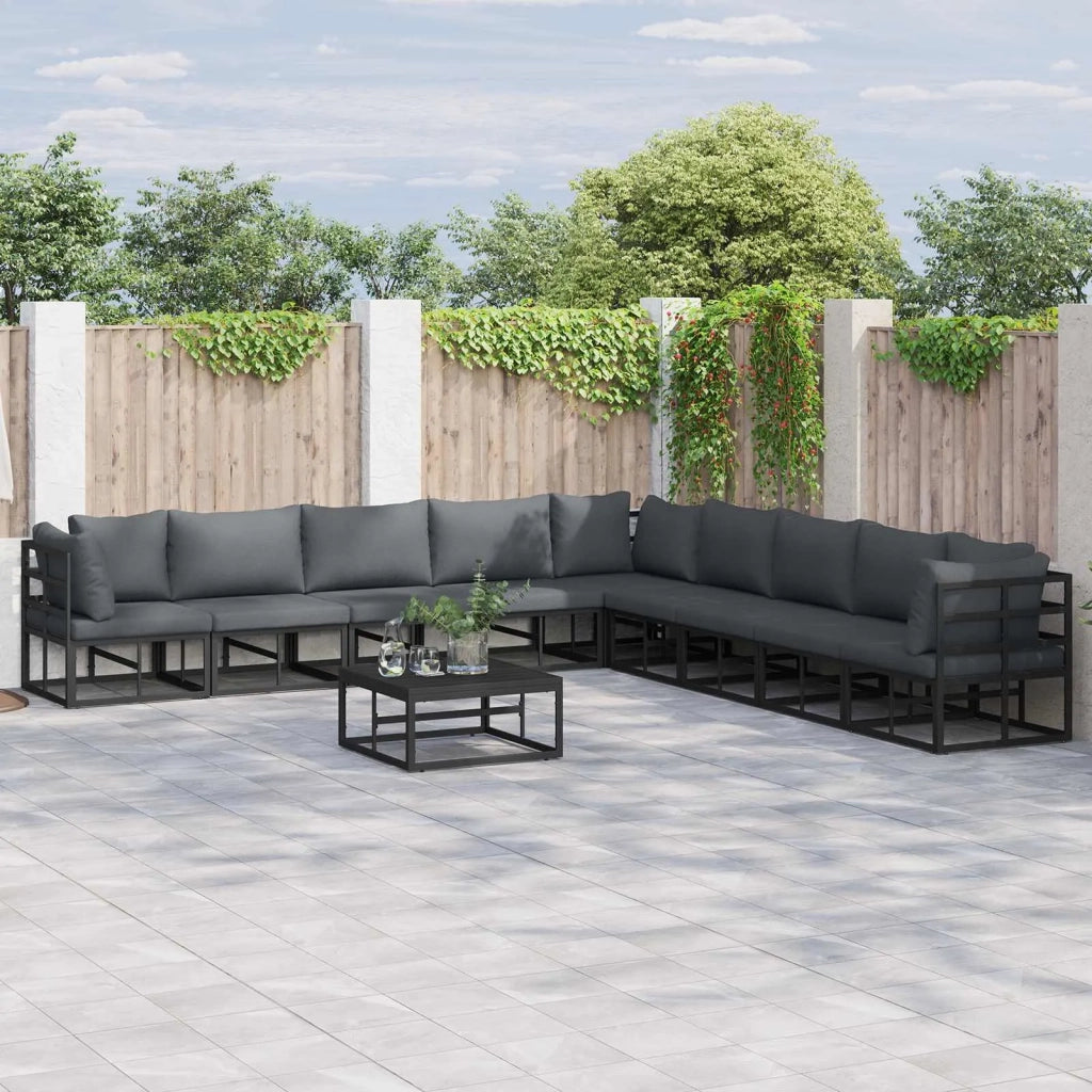 Set Divano da Giardino con cuscino 10 pcs Nero Alluminio 3378877