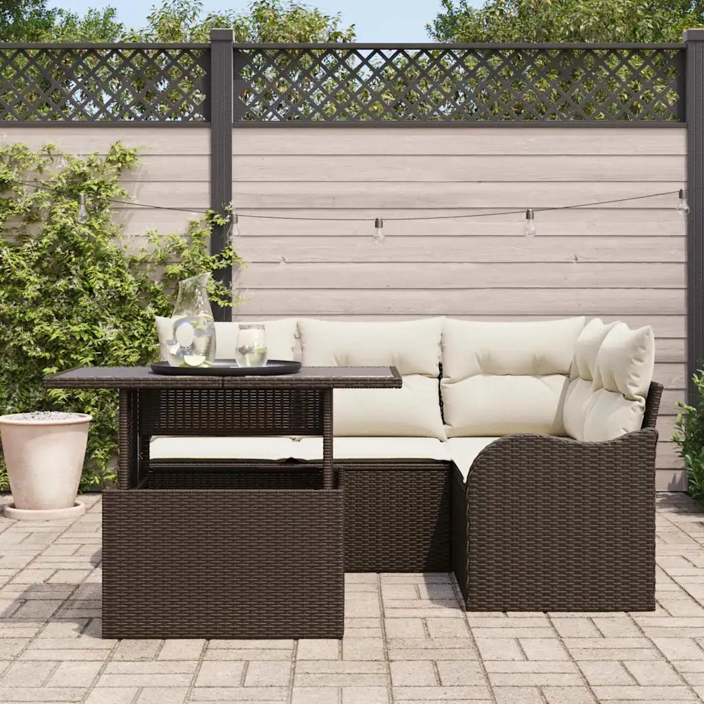 Set da pranzo per esterni con cuscino 5 pcs Marrone Poly Rattan 3348454