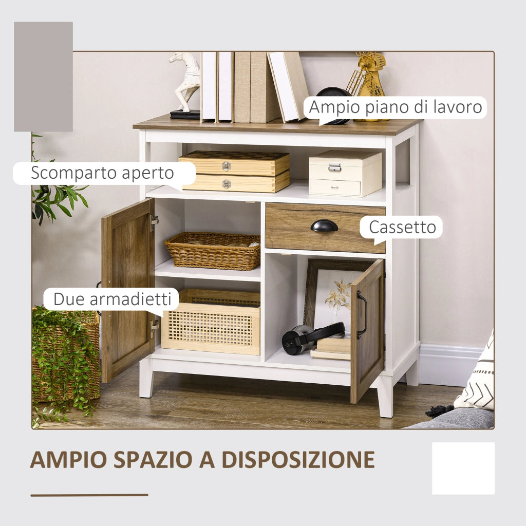 Easycomfort Mobile Cucina Stile Rustico con Armadietti e Cassetto, 76.6x 35x 81.5cm, Bianco e Marrone