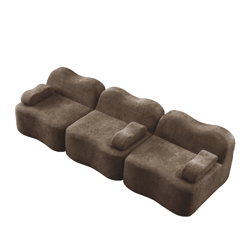 Divano Modulare 3 Posti con Braccioli ¨C MINIMAL ¨C Tessuto Marrone, Morbido, Chaise Longue