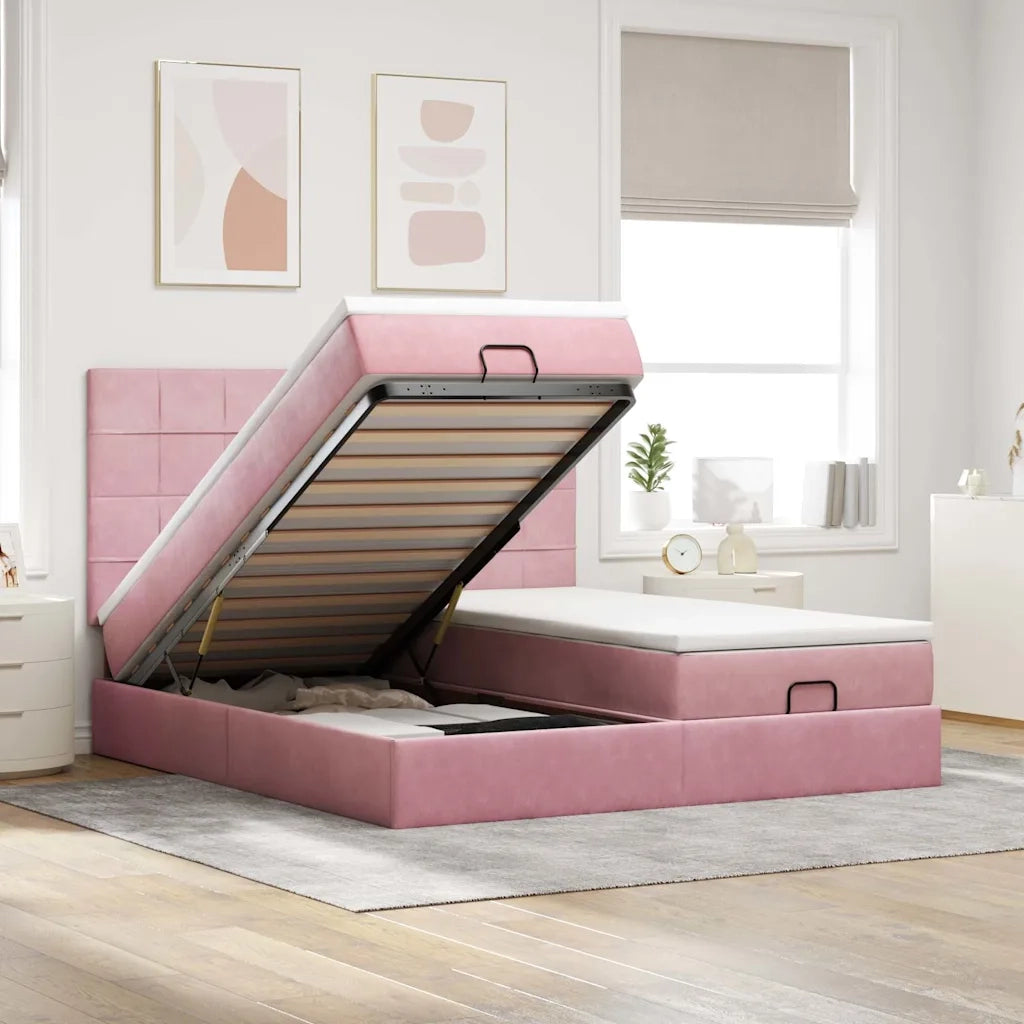 Struttura Letto Pouf con Materassi Rosa 180x200 cm Velluto 3314626