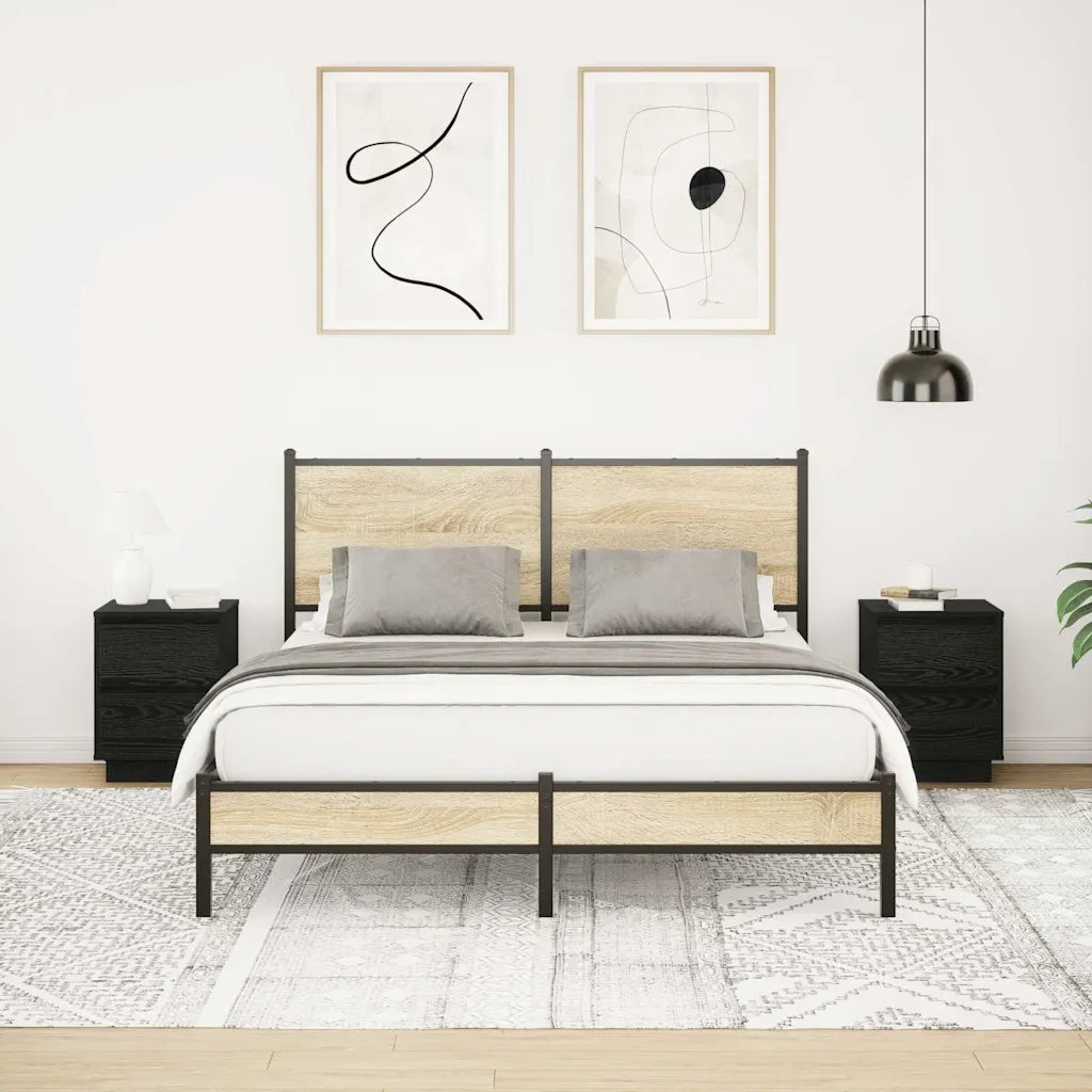Comodini con Luci LED 2 pz Nero 38x34x50 cm 861286