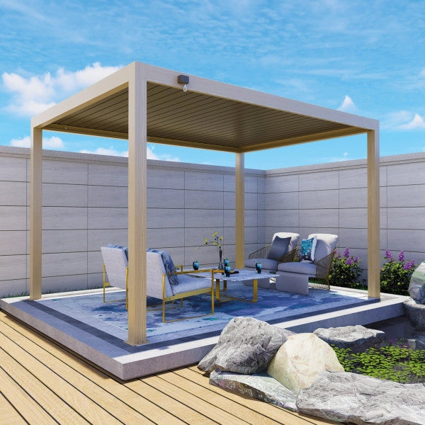 Pergola bioclimatica Atena effetto legno 3x4x2h