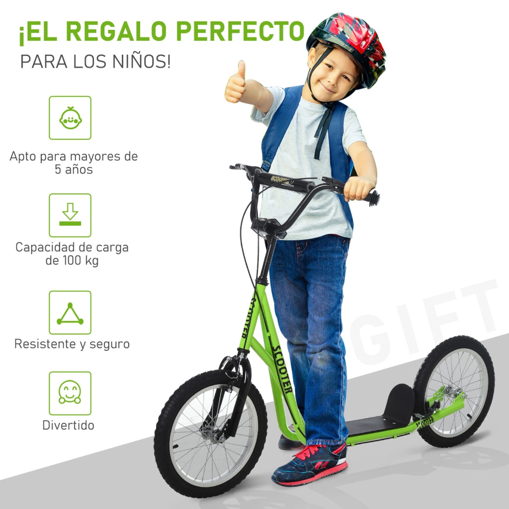 Monopattino per Bambini ¨C Xylo ¨C 2 Ruote, Manubrio Regolabile, Doppio Freno, Verde, 139x58x90-96cm