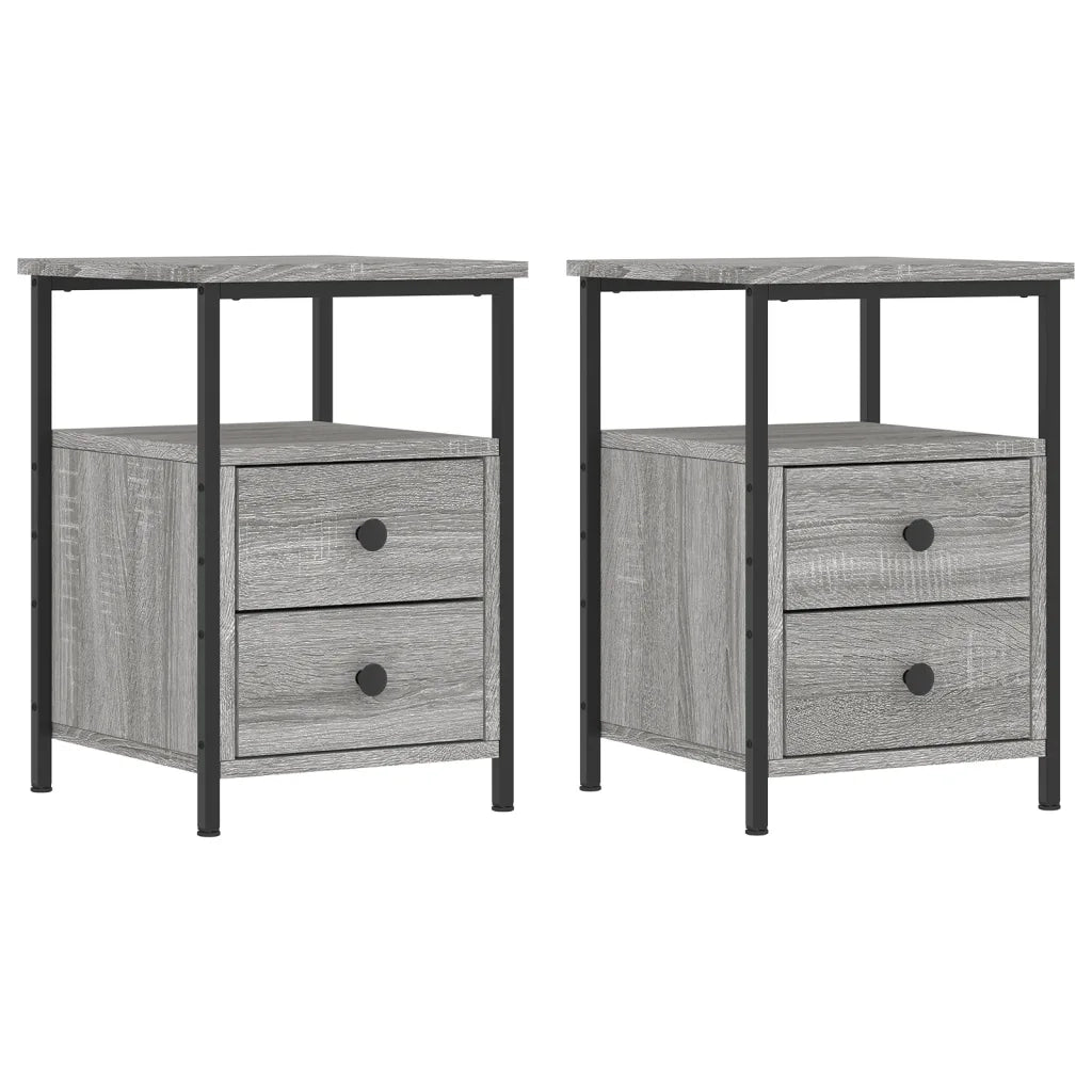 Set di 2 Comodini | Armadio da Notte | Mobiletto da notte Grigio Sonoma 34x35,5x50 cm in Legno Multistrato