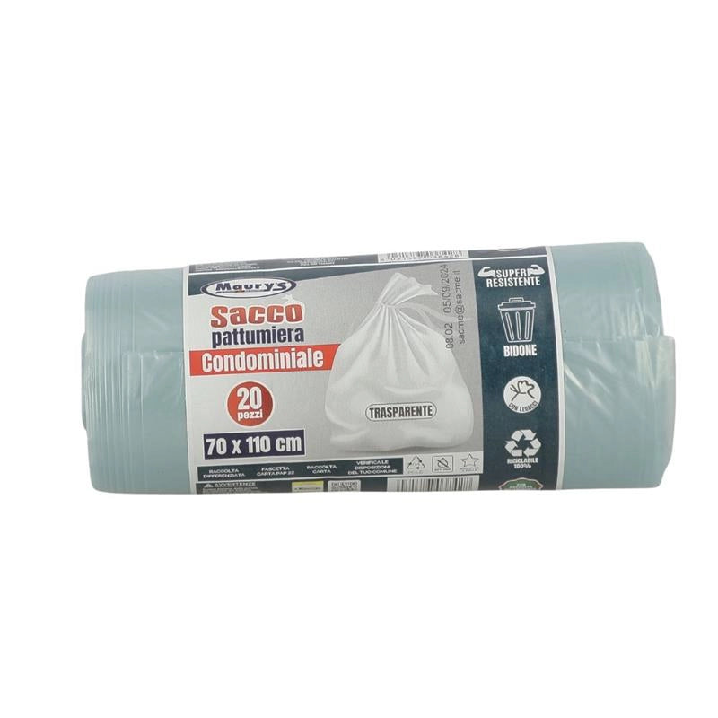 MAURY'S SACCHI PER PATTUMIERA 70X110 CM CONFEZIONE DA 20 PEZZI IN COLORE TRASPARENTE