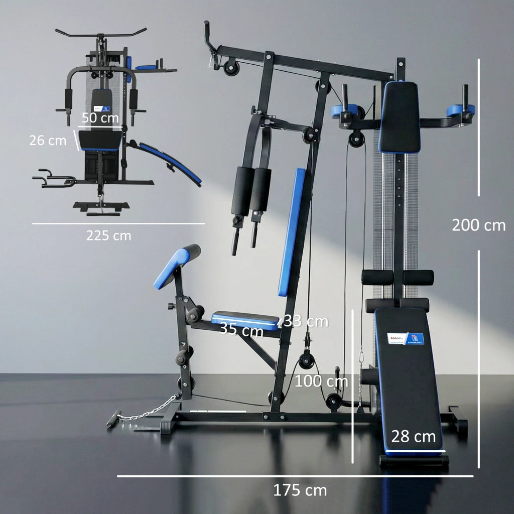Set Palestra con Bilanciere e Panchetta ¨C Minimal ¨C Nero e Blu 65kg