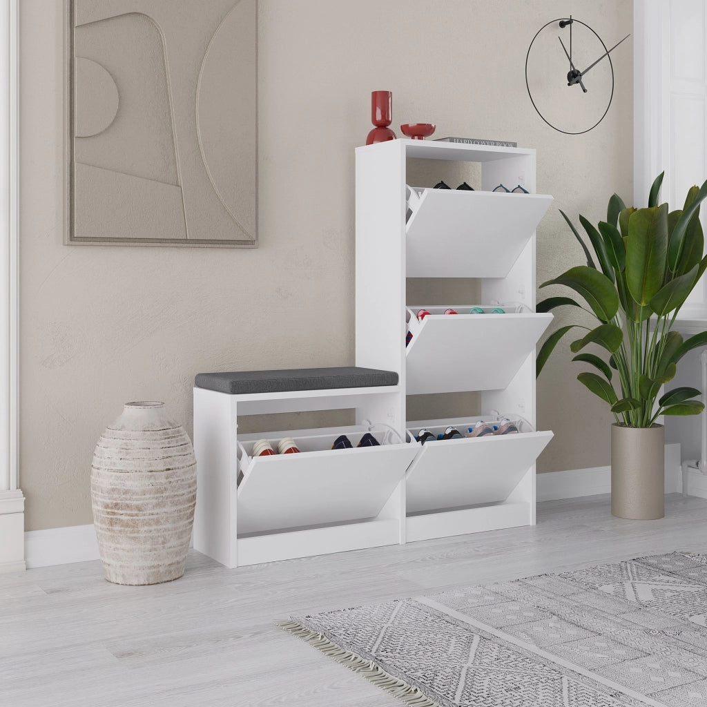 Scarpiera in legno "Dude" - 105 x 26 x 118 cm - Bianco