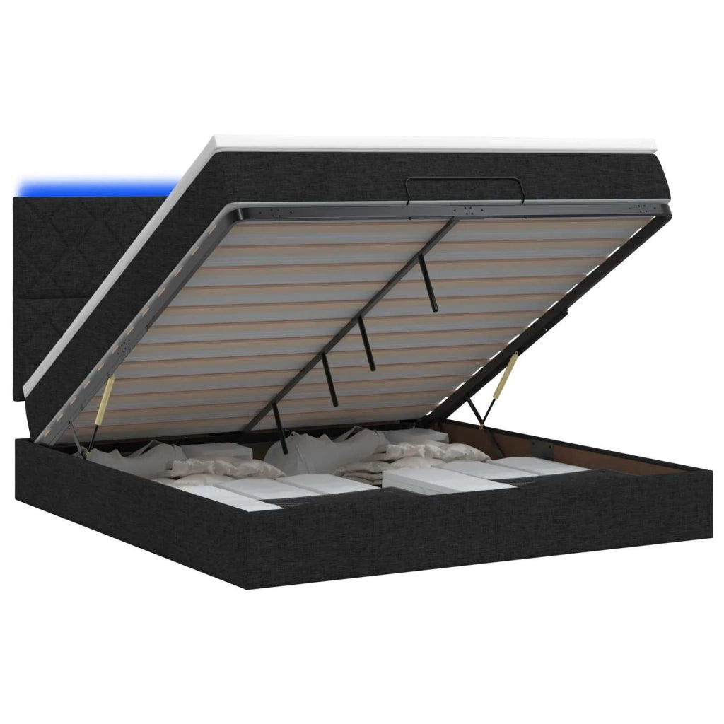 Letto Ottomano con Materasso e LED Nero 140 x 190 cm Tessuto 3458154