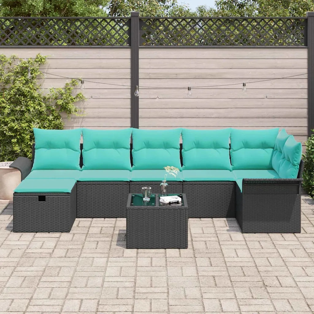 Set Divano da Giardino con cuscino 8 pcs Nero Poly Rattan 3360247