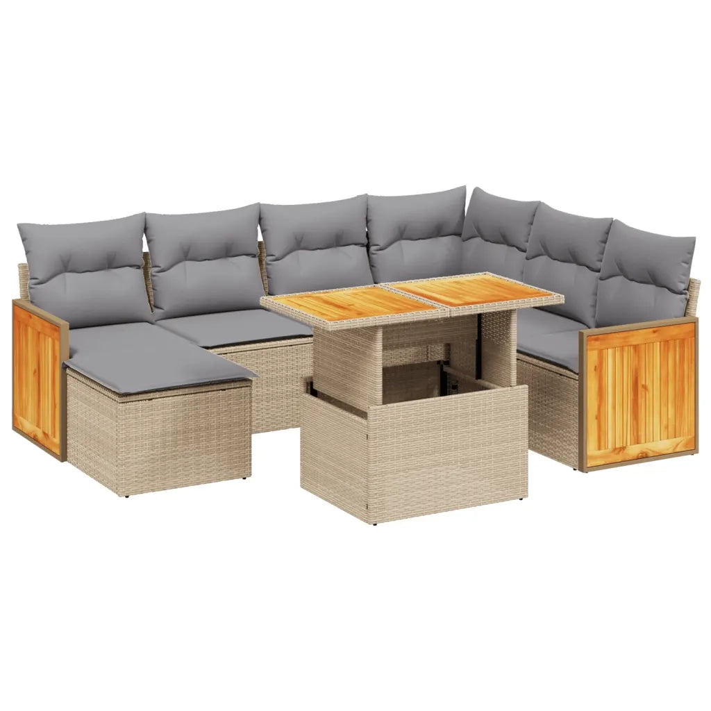 Set Divano da Giardino 8 pz con Cuscini Beige in Polyrattan 3274076