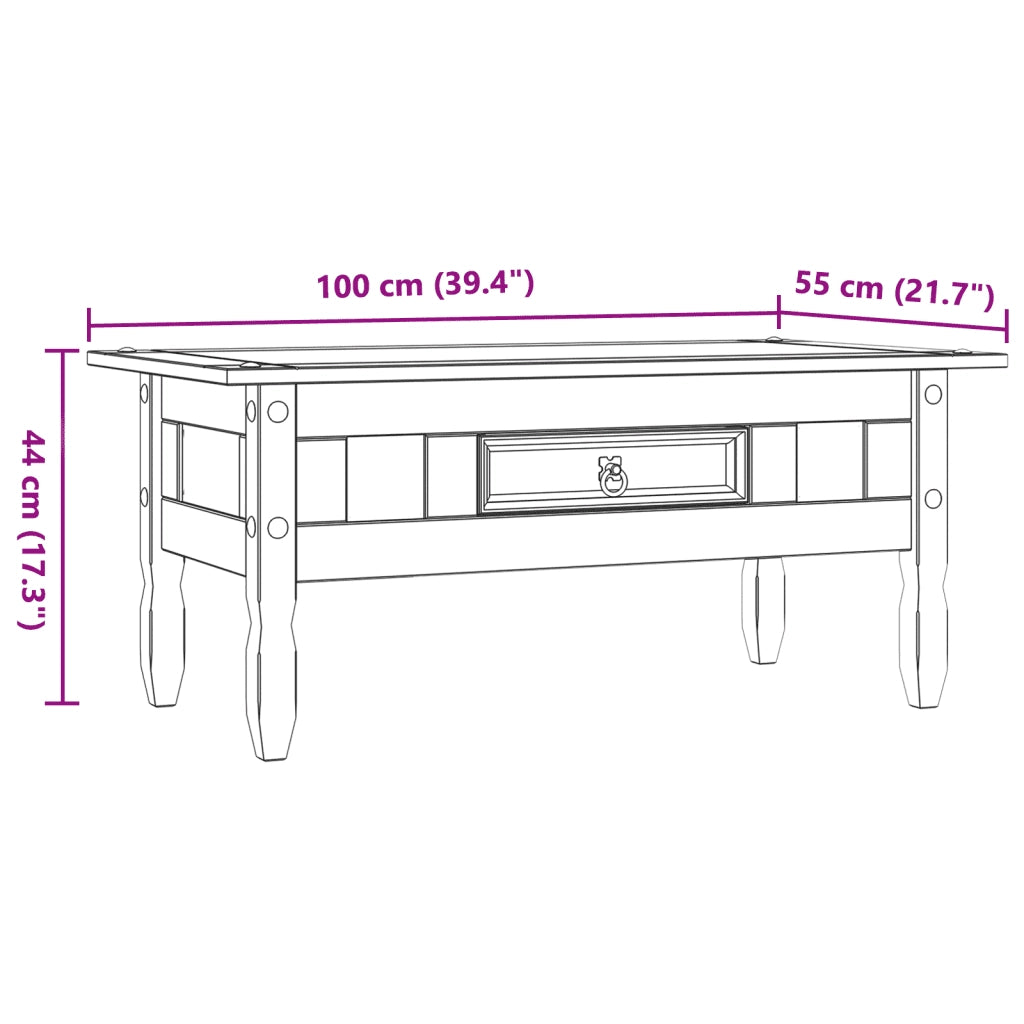 Tavolino da Caff¨¦ Legno Pino Messicano Corona Range 100x55x44cm