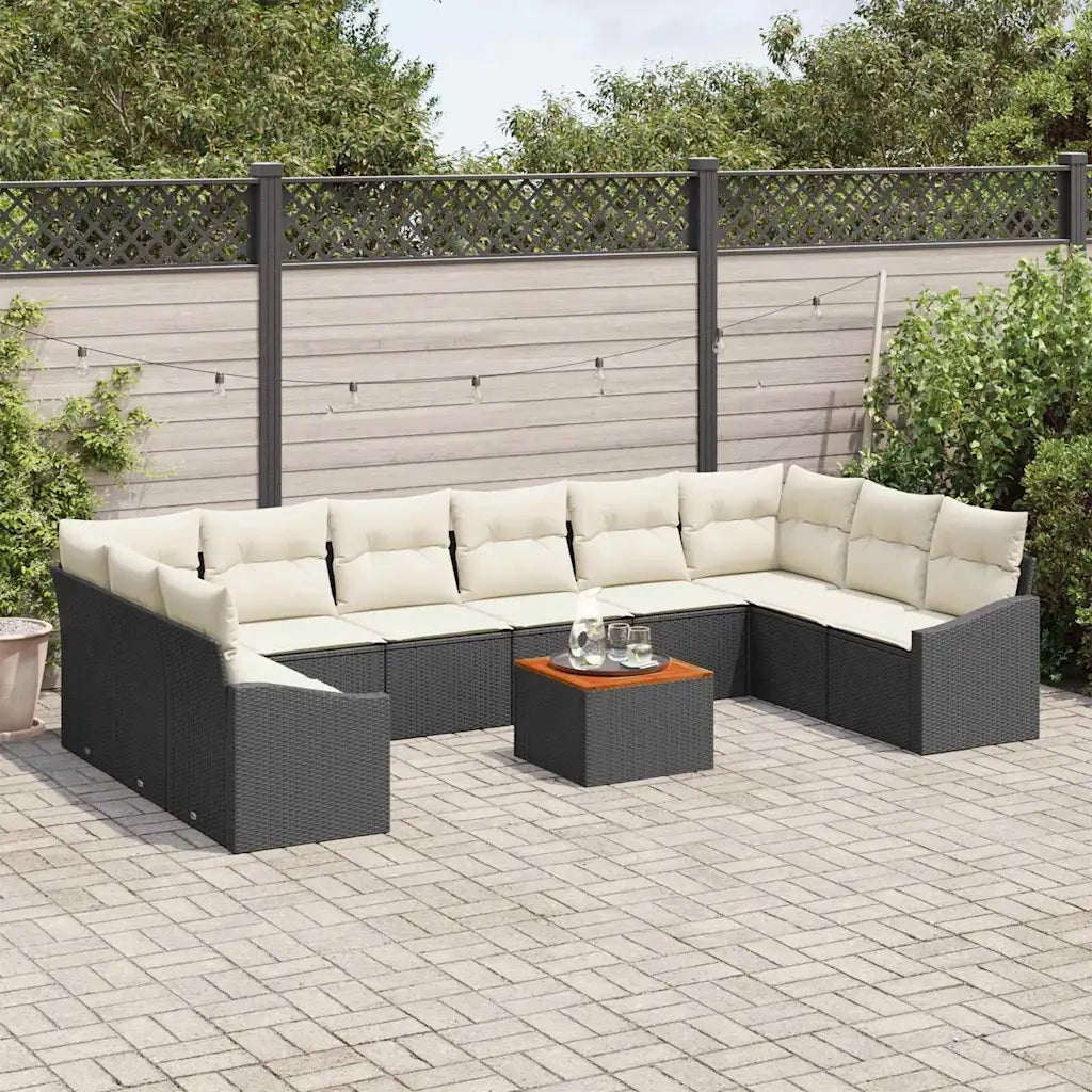 Set Divano da Giardino con cuscino 11 pcs Nero polyrattan