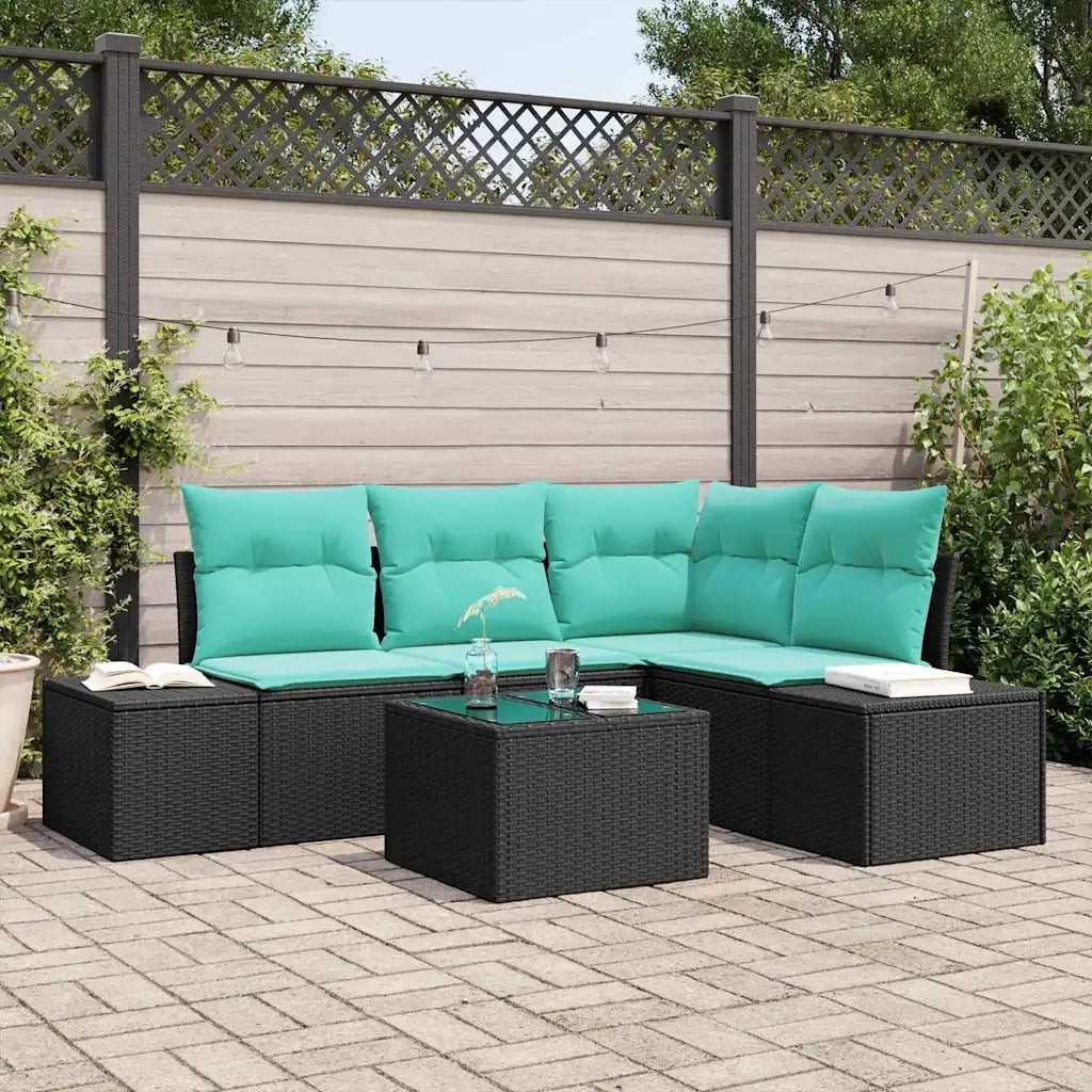 Set Divano da Giardino Nero e Turchese polyrattan 3355725