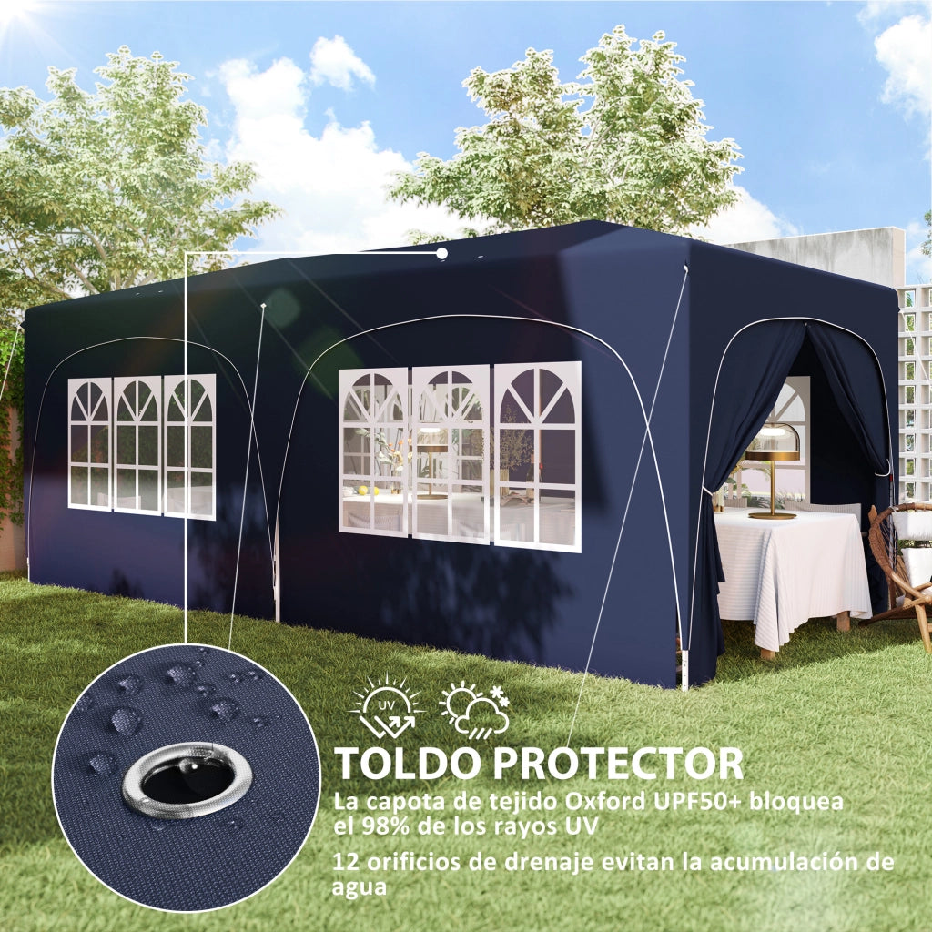 Gazebo Pieghevole 3x6m ¨C Xylo ¨C Blu Scuro con Pannelli Laterali UPF50+