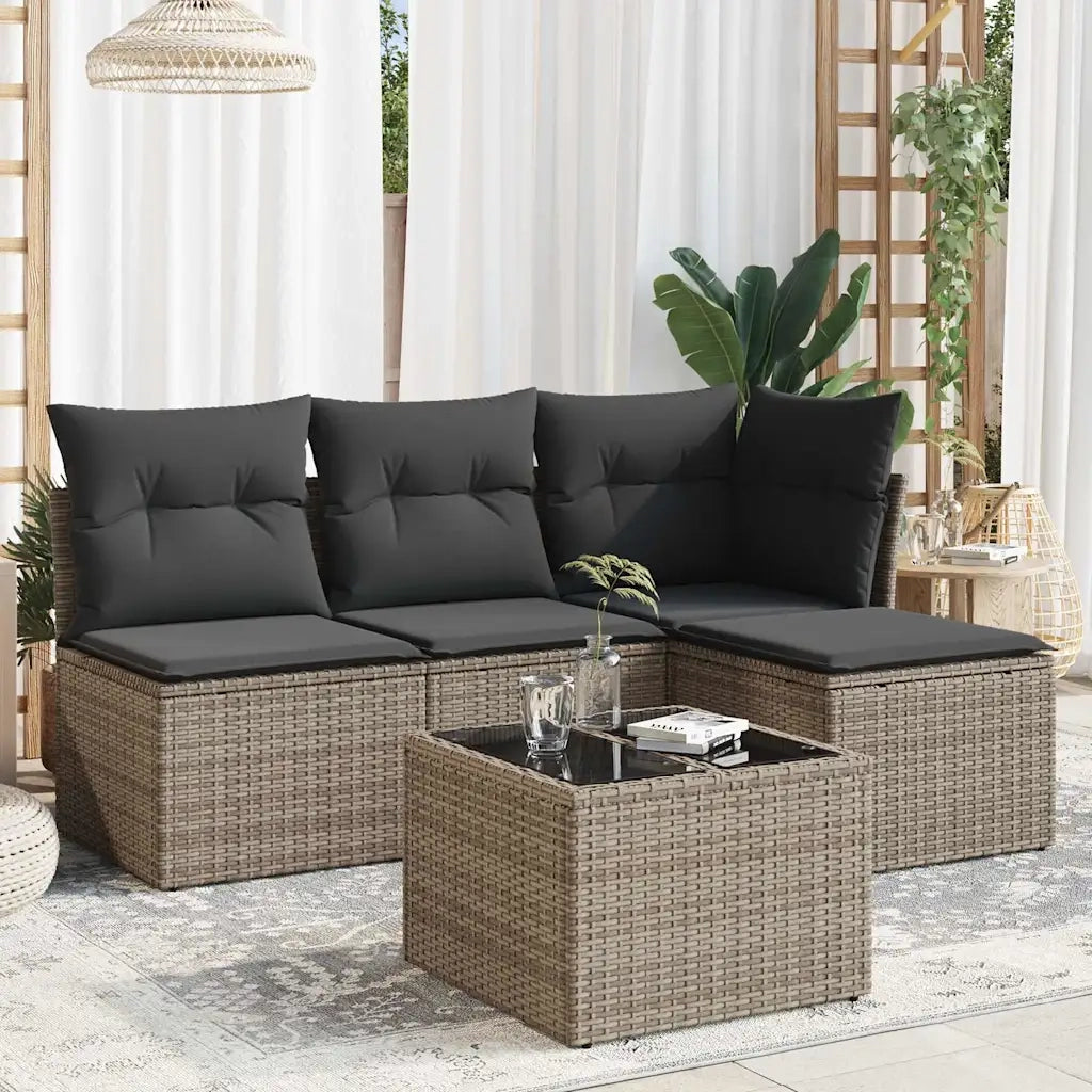 Set Divano da Giardino 5 pz con Cuscini Grigio in Polyrattan 3249349