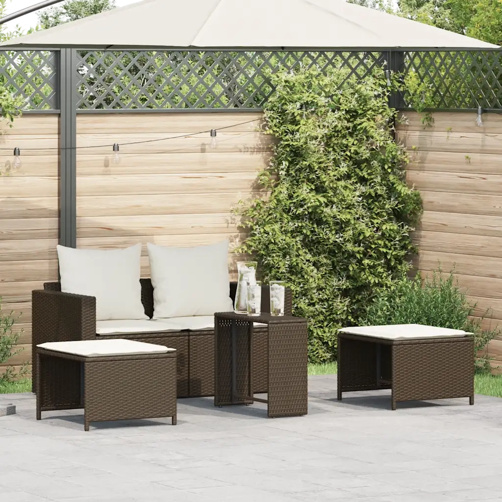 Set Divano da Giardino 5 pz | Set Salotto da Giardino con Cuscini Marrone in Polyrattan